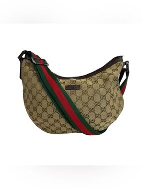 Gucci Beige GG Canvas Crossbody Bag with Red-Green Strap